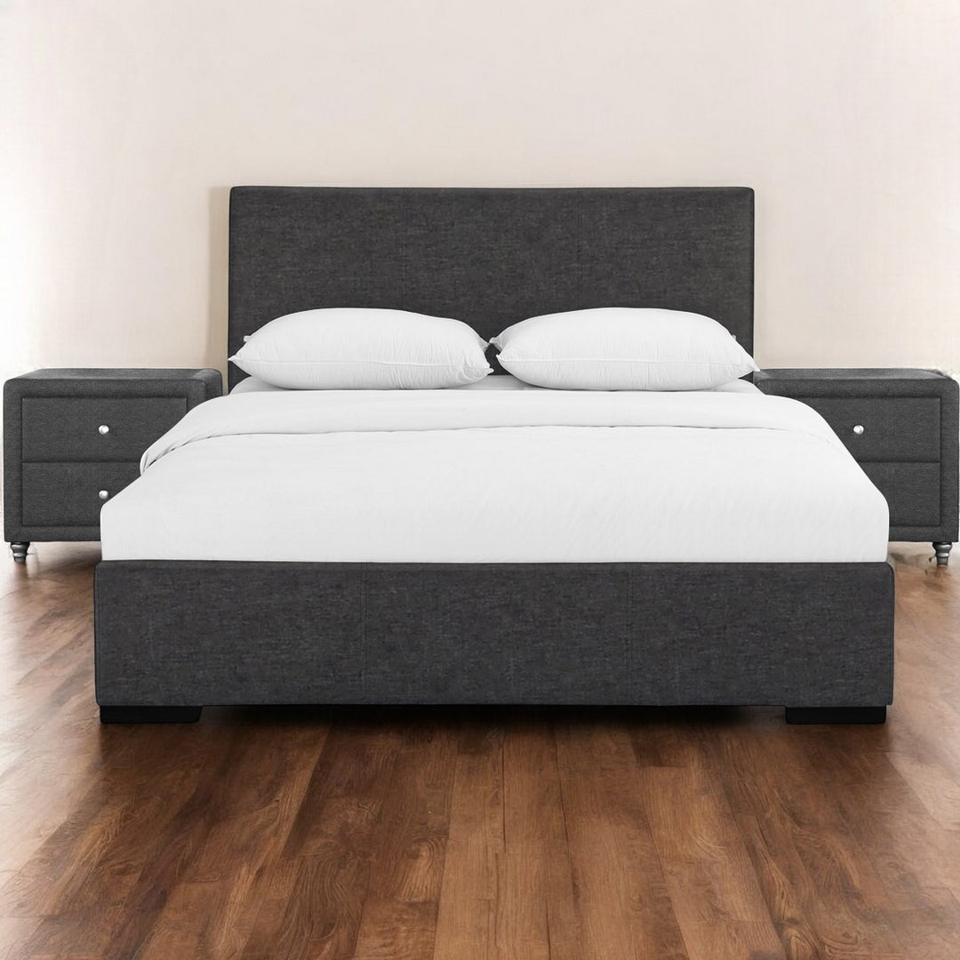 Gray Solid and Manufactured Wood Queen Upholstered Polyester Blend Bed Frame