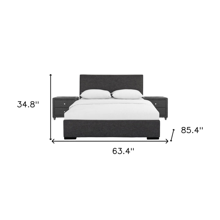 Gray Solid and Manufactured Wood Queen Upholstered Polyester Blend Bed Frame