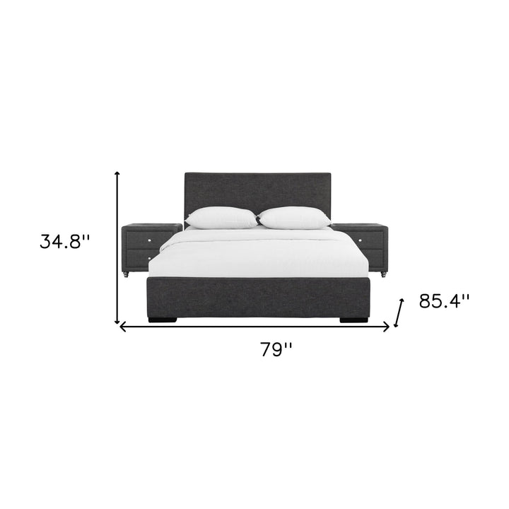 Gray Solid and Manufactured Wood Queen Upholstered Polyester Blend Bed Frame