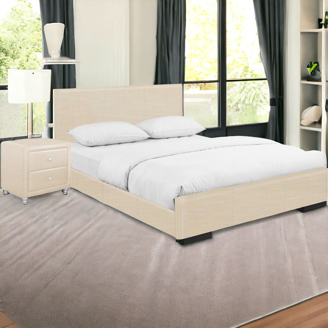 Gray Solid and Manufactured Wood Queen Upholstered Polyester Blend Bed Frame