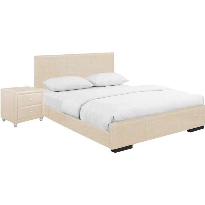 Gray Solid and Manufactured Wood Queen Upholstered Polyester Blend Bed Frame