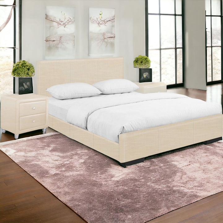 Gray Solid and Manufactured Wood Queen Upholstered Polyester Blend Bed Frame