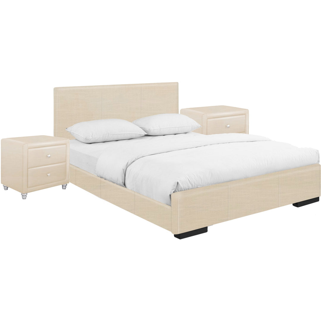 Gray Solid and Manufactured Wood Queen Upholstered Polyester Blend Bed Frame