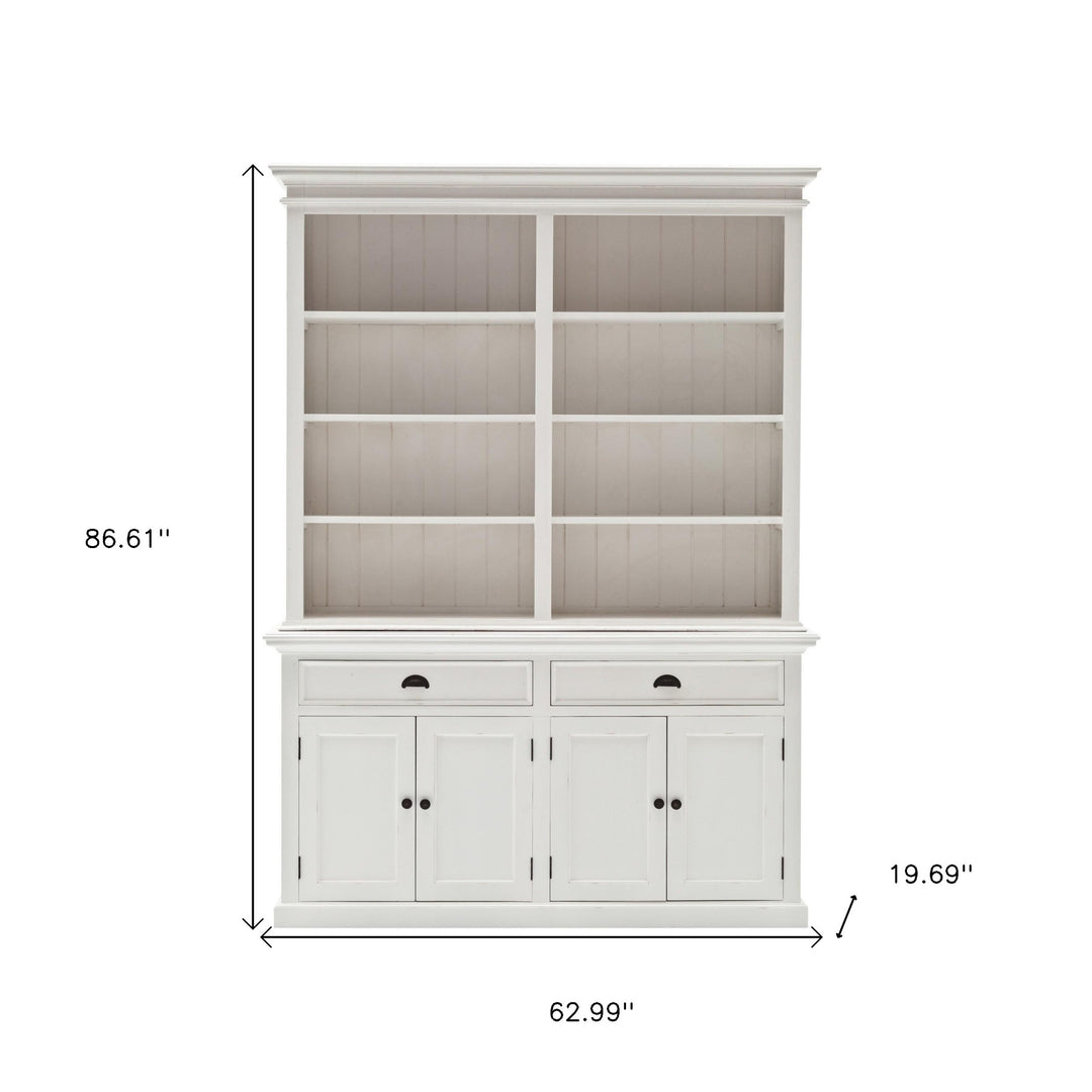 87" White Solid Wood Side Board with Hutch