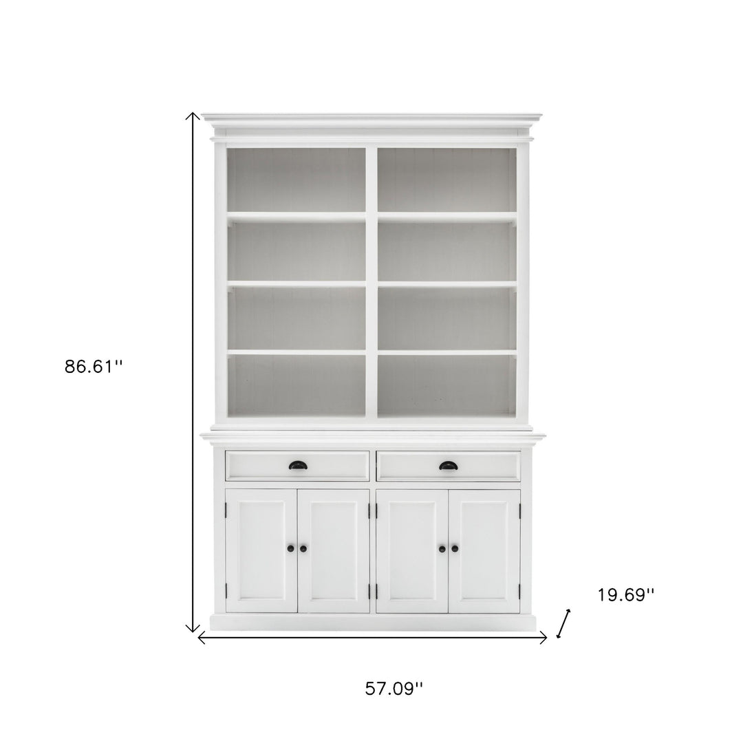 87" White Solid Wood Adjustable Four Tier Bookcase