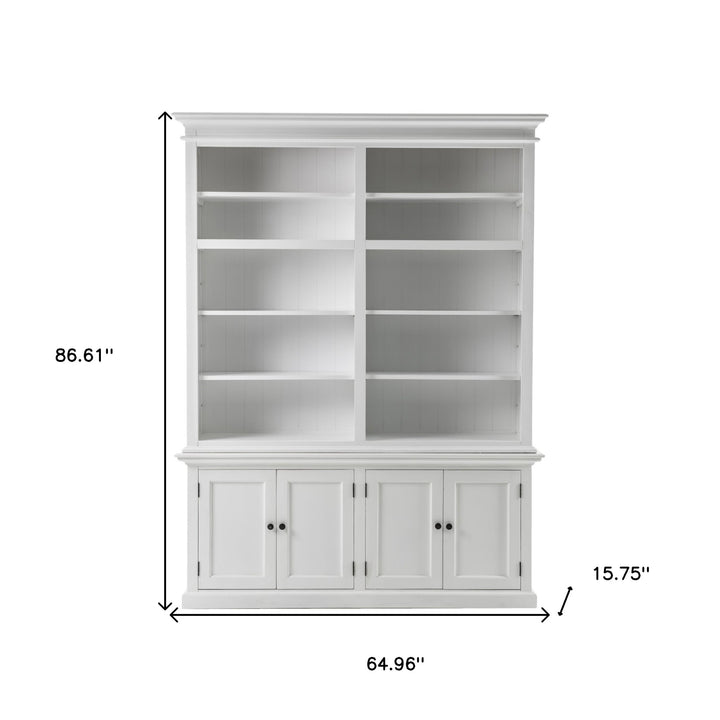 87" White Solid Wood Adjustable Four Tier Bookcase