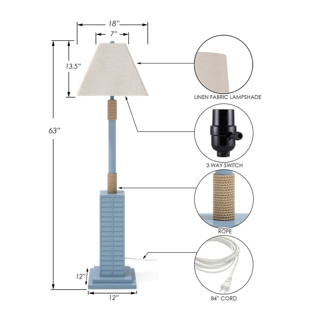 63" Blue Floor Lamp With Tan Linen Shade