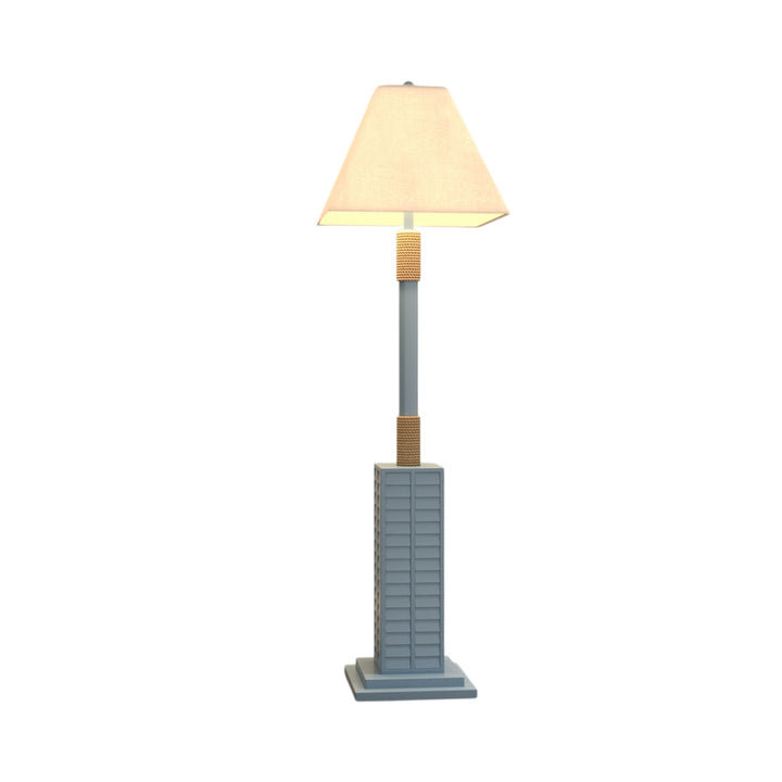 63" Blue Floor Lamp With Tan Linen Shade