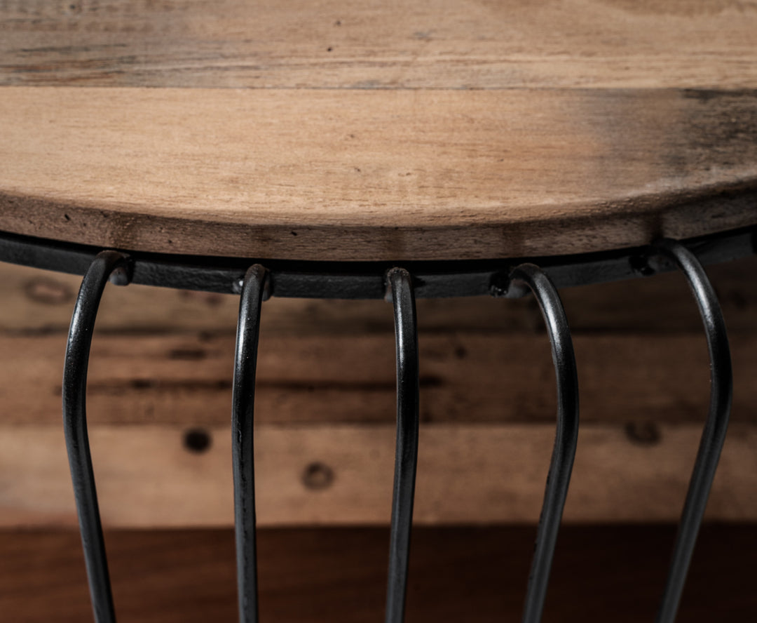 32" Natural And Black Solid Wood And Steel Round Coffee Table With Shelf