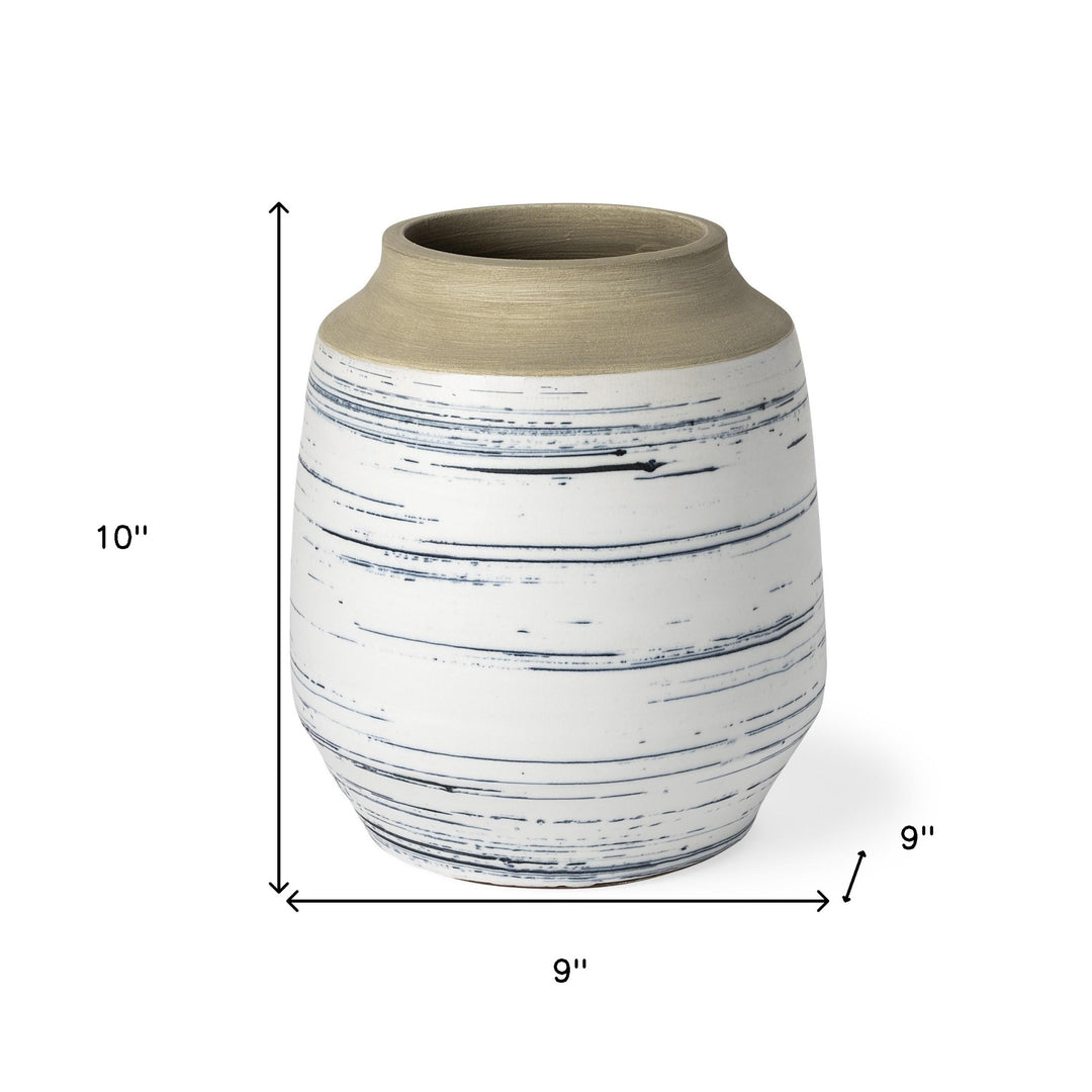 10" Blue White and Sand Coastal Ceramic Vase