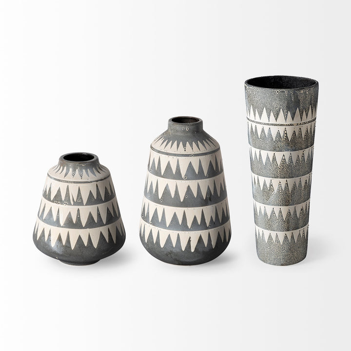 Gray and White Tribal Pattern Vase