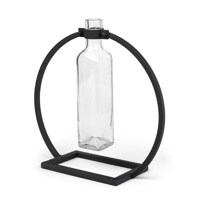 Modern Industrial Black Rectangle Metal and Glass Vase