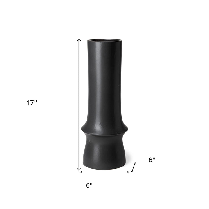 17" Matte Black Contempo Deco Ceramic Vase