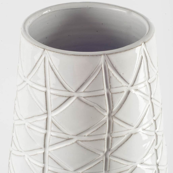 Textured White over Dark Clay Carved Ceramic Vase