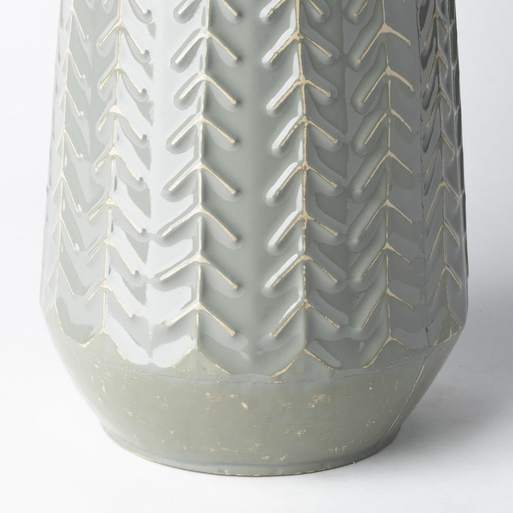 11" Green Organically Chevron Embossed Metal Vase