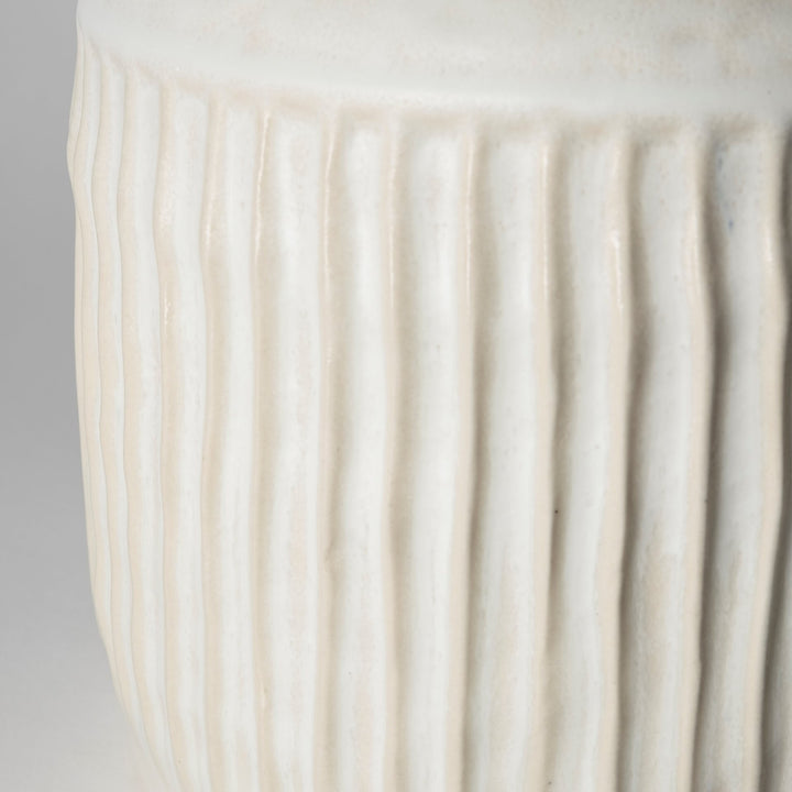 12" Whitewash Handled Textured Ceramic Vase