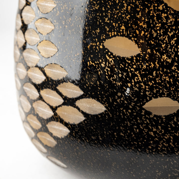 6" Black and Gold Artisan Bubble Glass Vase