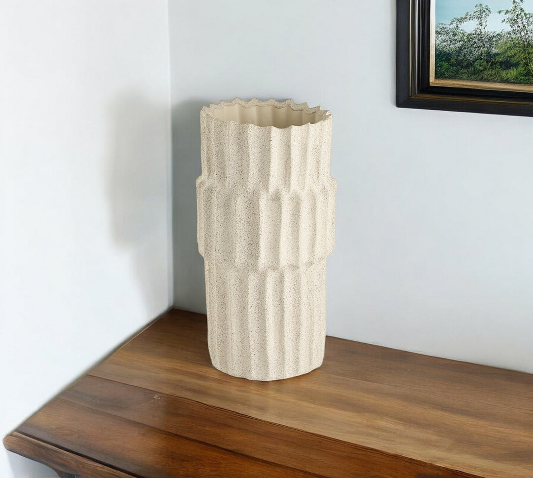 14" Sand Organic Textured Ceramic Cylinder Table Vase