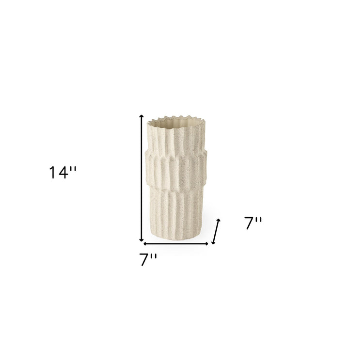 14" Sand Organic Textured Ceramic Cylinder Table Vase