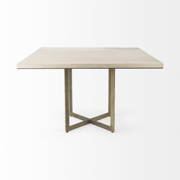 Modern Square Wood and Gold Dining Table