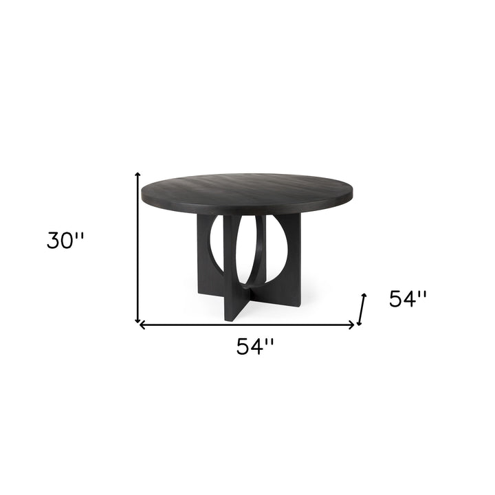 54" Black Rounded Solid Wood Pedestal Base Dining Table