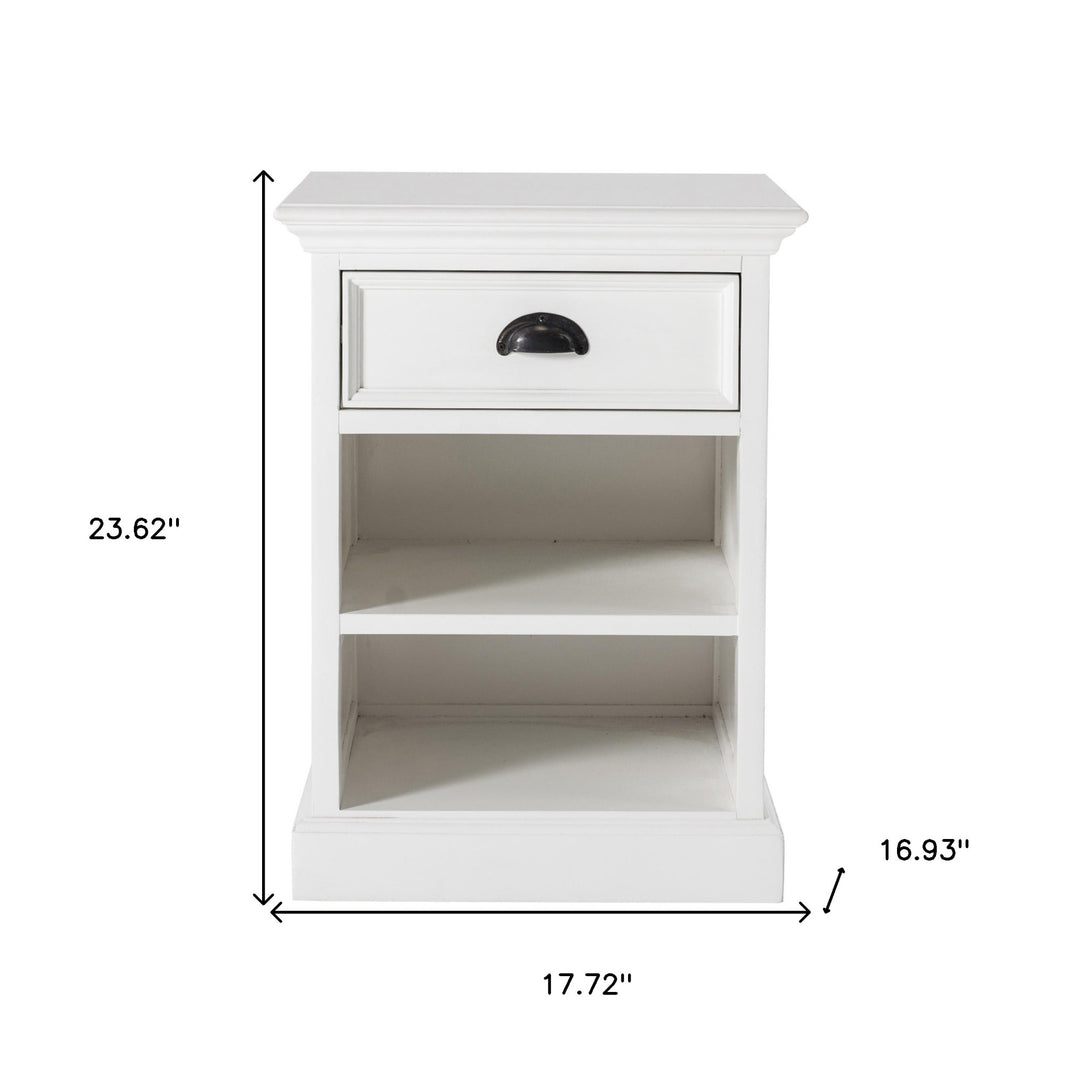 24" Distressed White One Drawer Solid Wood Nightstand