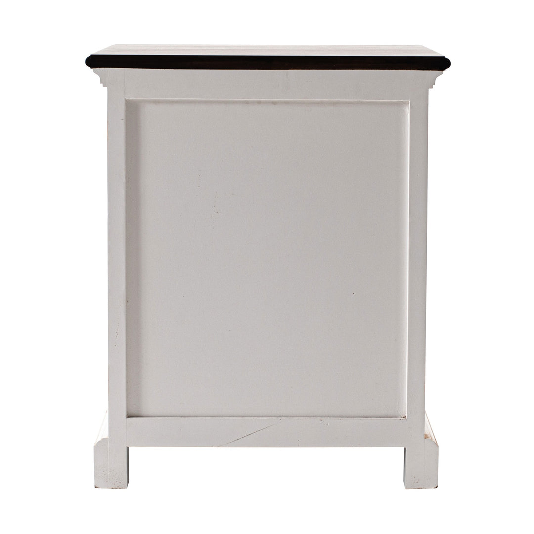 Distressed White and Deep Brown Nightstand With Shelves