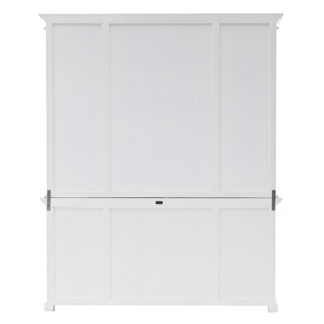 87" White Wood Bookcase with Glass Doors Drawers and Baskets