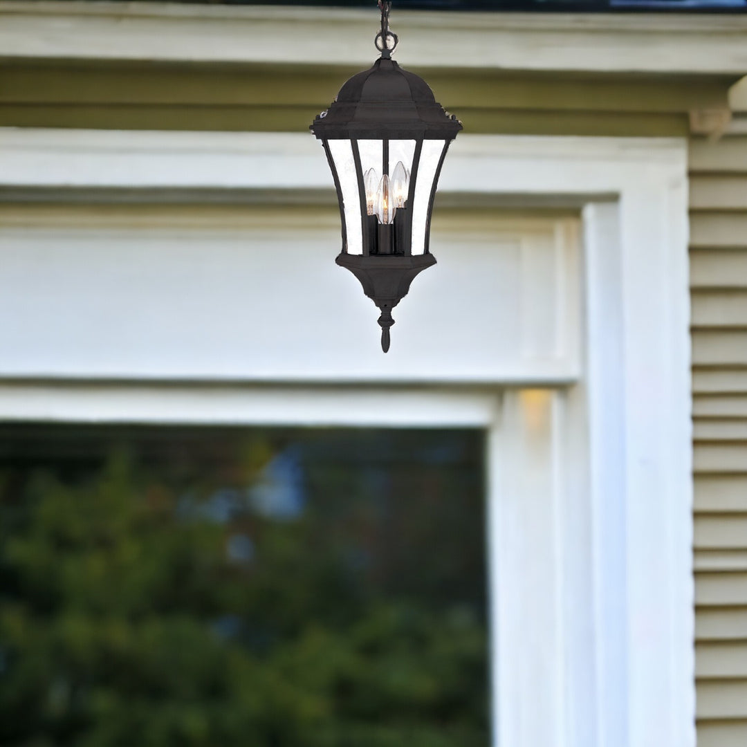 Three Light Matte Black Carousel Lantern Hanging Light