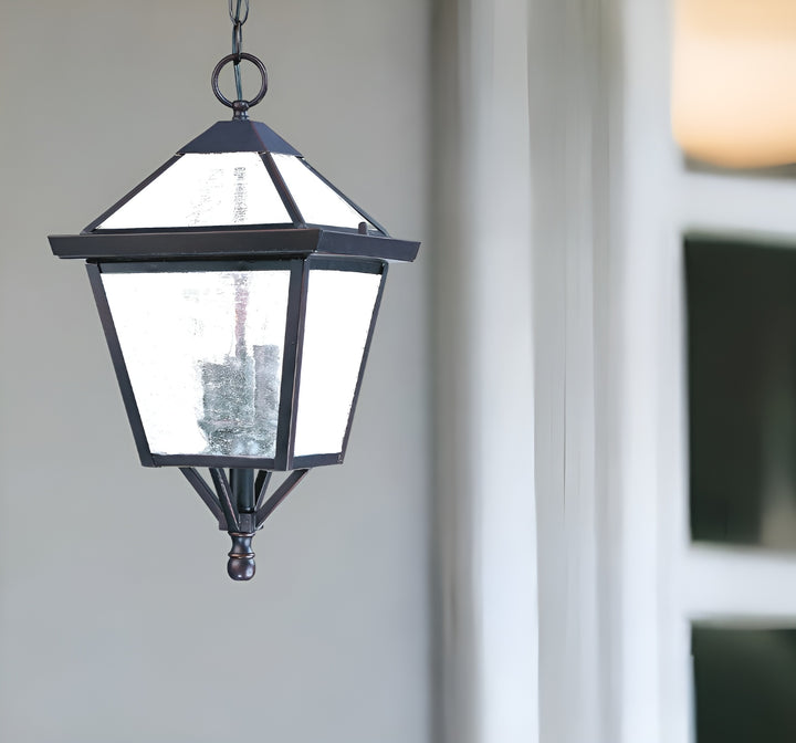 Three Light Bronze Glass Hanging Lantern Light