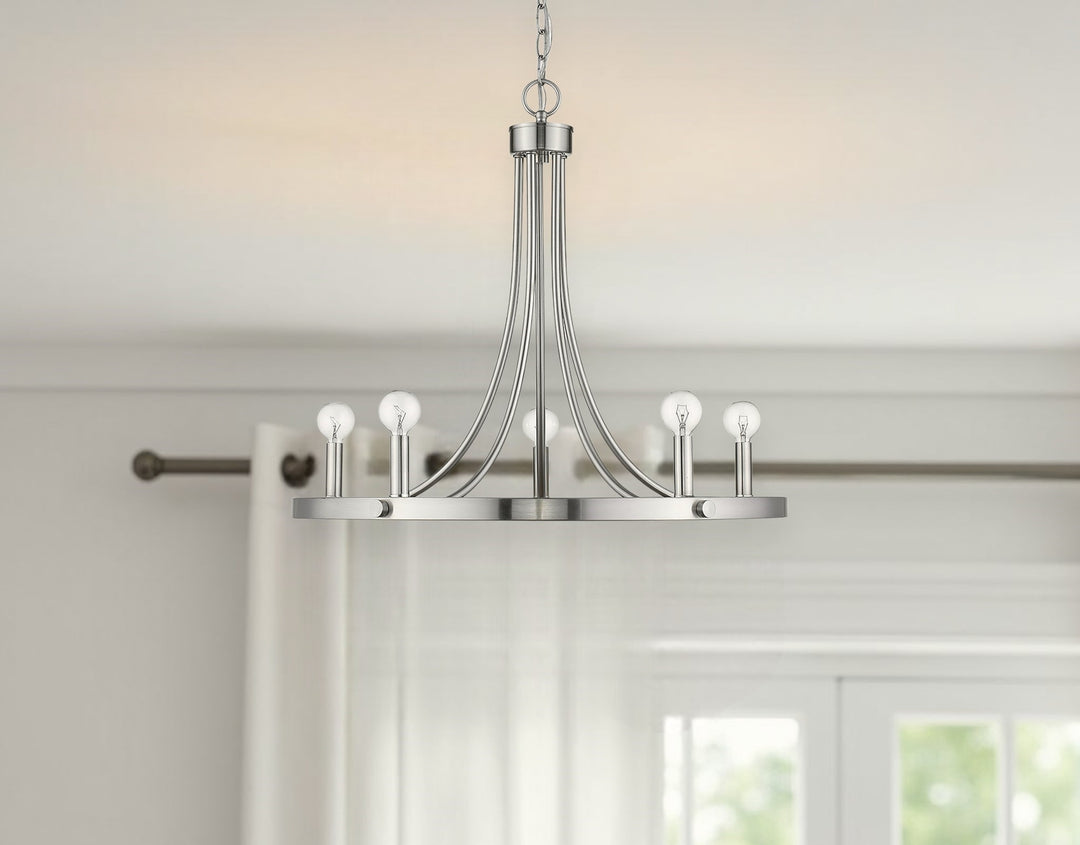 Silver Candle Style Five Light Metal Dimmable Chandelier