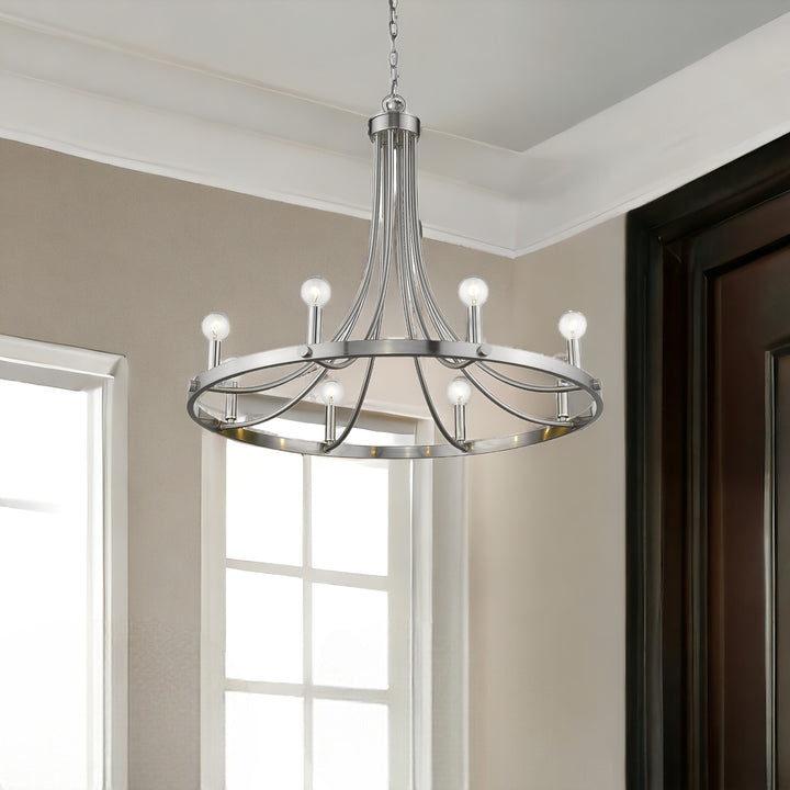 Silver Candle Style Eight Light Metal Dimmable Chandelier