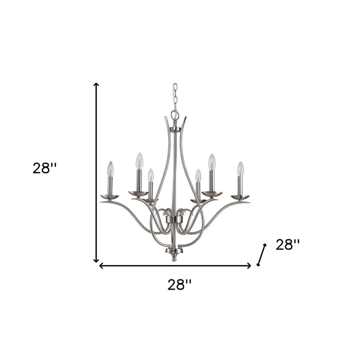 Nickel Candle Style Six Light Metal Dimmable Chandelier