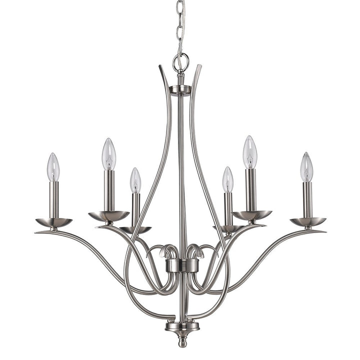 Nickel Candle Style Six Light Metal Dimmable Chandelier