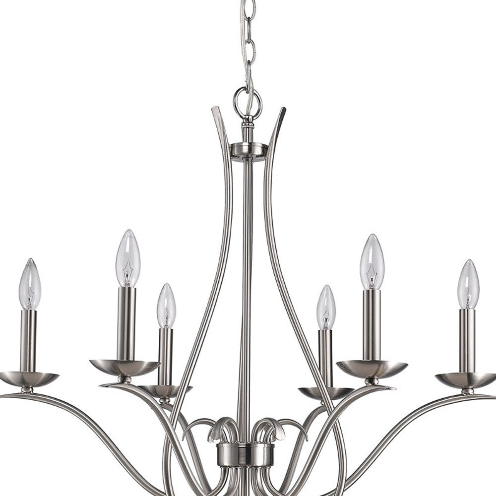 Nickel Candle Style Six Light Metal Dimmable Chandelier