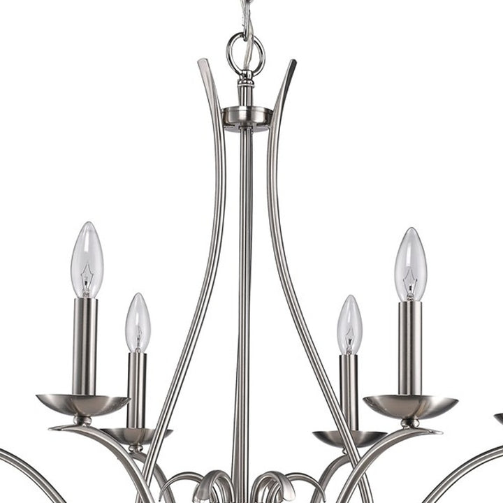 Nickel Candle Style Six Light Metal Dimmable Chandelier