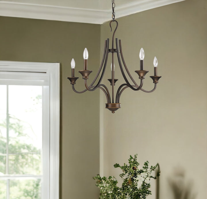 Bronze Candle Style Five Light Metal Dimmable Chandelier