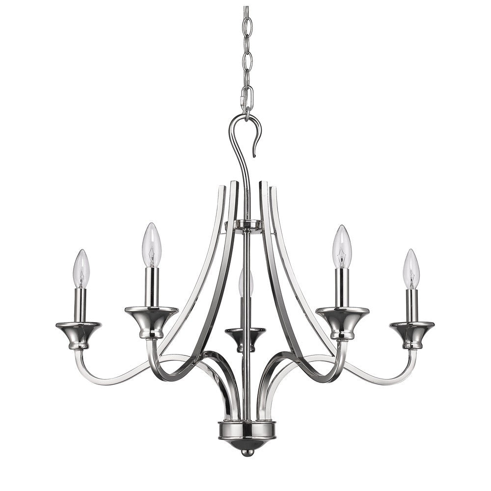 Nickel Candle Style Five Light Metal Dimmable Chandelier