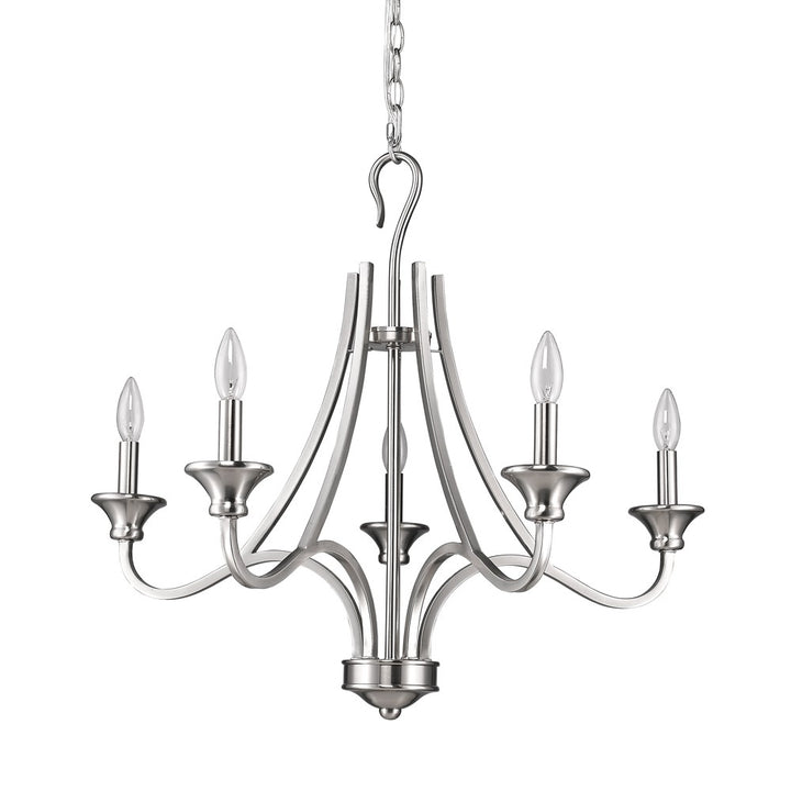 Silver Candle Style Five Light Metal Dimmable Chandelier