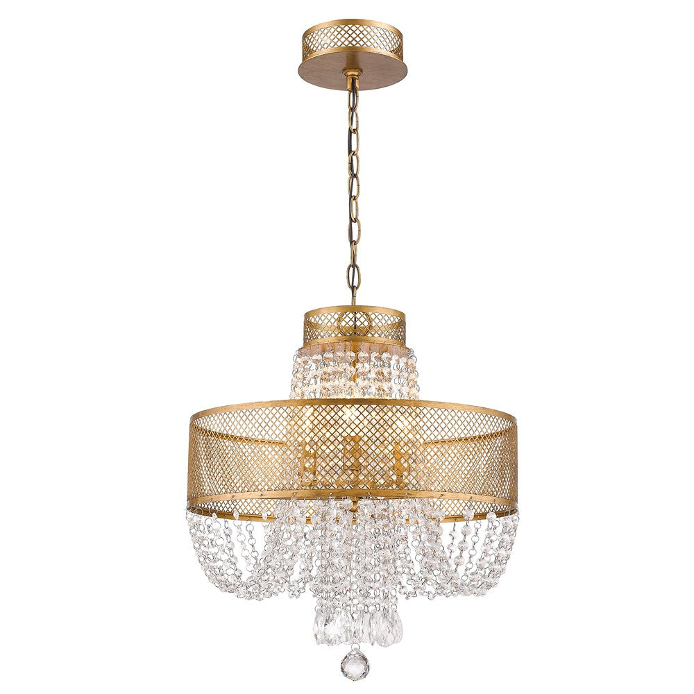 Gold Four Light Metal and Crystals Dimmable Chandelier With Shades