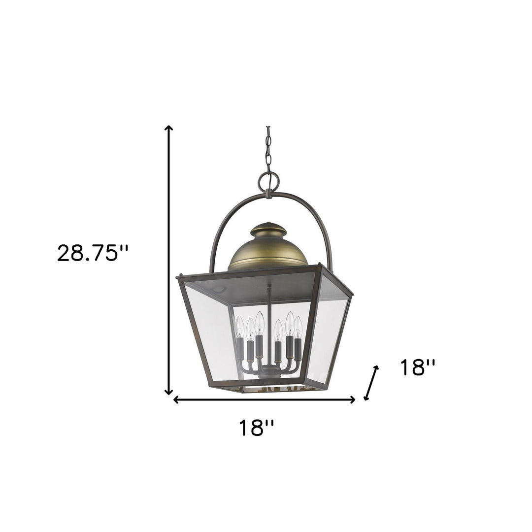 Savannah 6-Light Oil-Rubbed Bronze Foyer Pendant With Raw Brass Accents And Clear Glass Panes