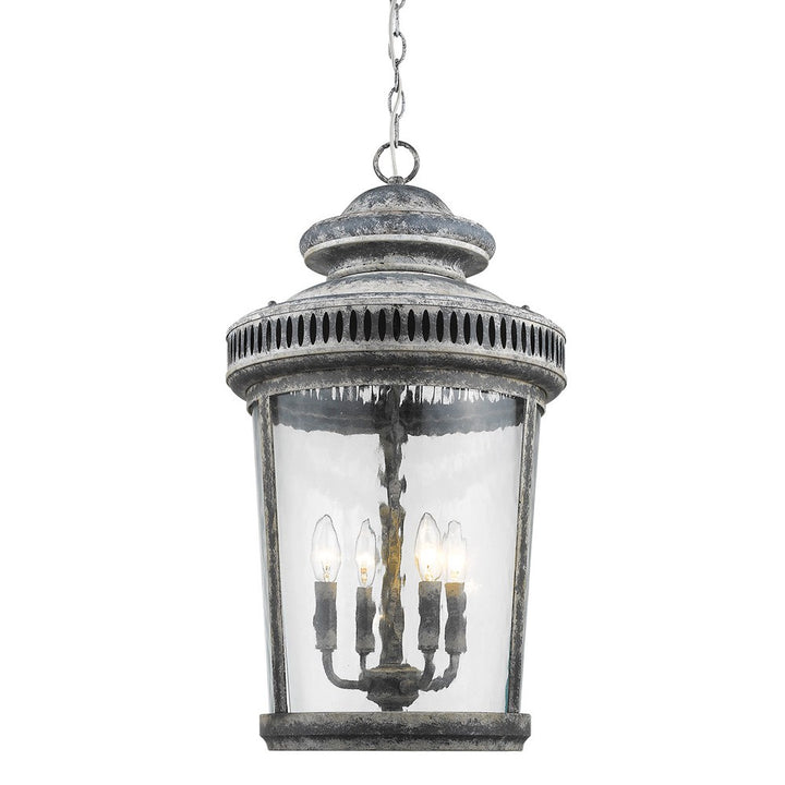 Kingston 4-Light Antique Lead Foyer Pendant With Curved Water Glass Panes