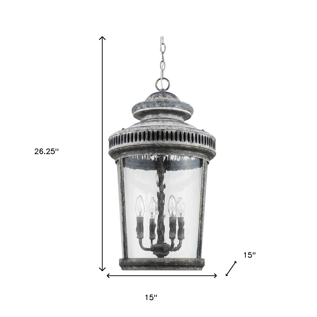 Kingston 4-Light Antique Lead Foyer Pendant With Curved Water Glass Panes