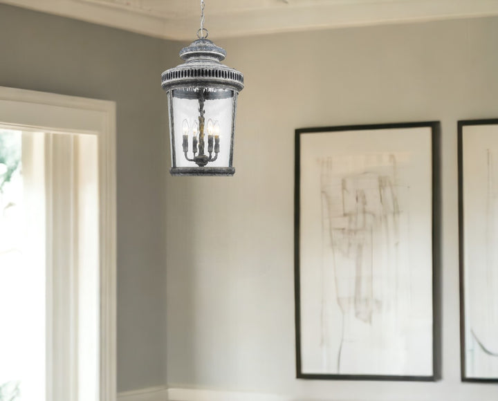 Kingston 4-Light Antique Lead Foyer Pendant With Curved Water Glass Panes