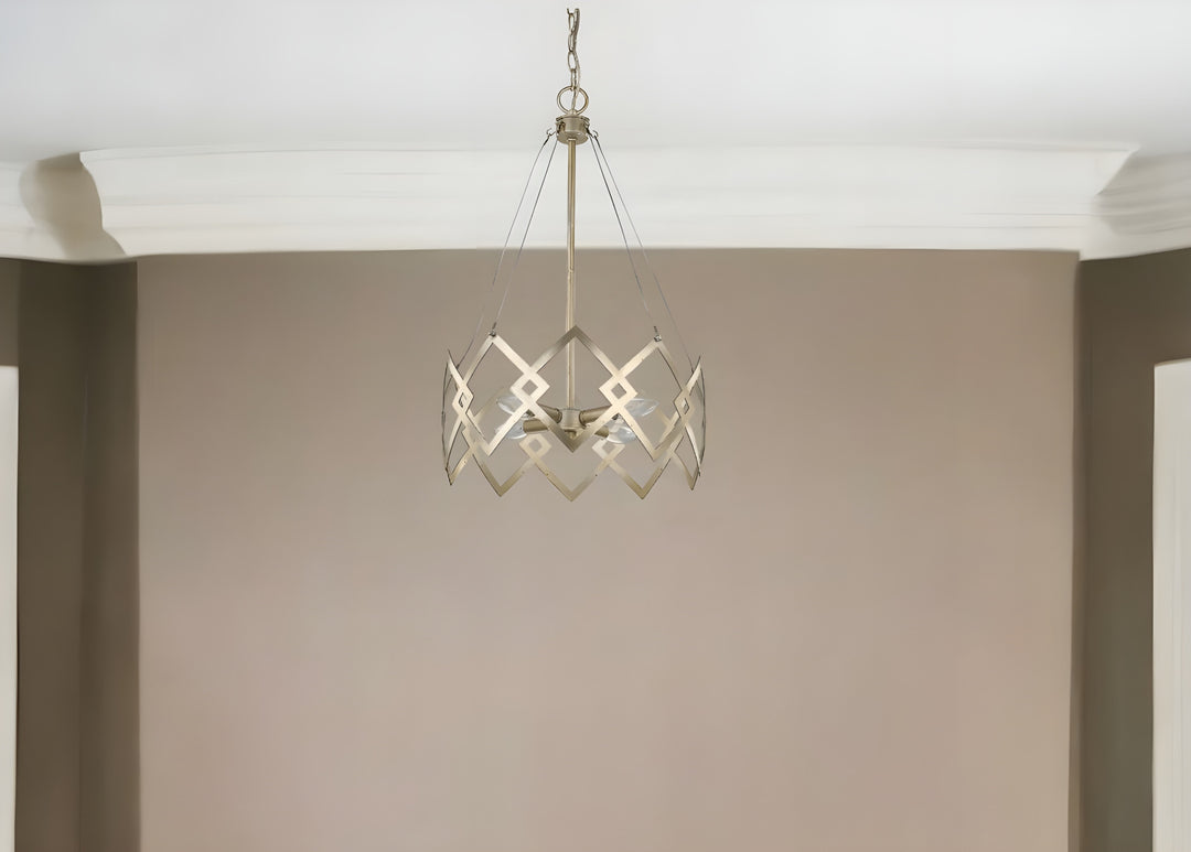 Nora 4-Light Washed Gold Drum Pendant With Abstract Open-Air Cage Shade