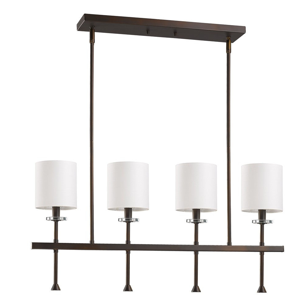 Kara 4-Light Oil-Rubbed Bronze Island Pendant With Fabric Shades And Crystal Bobeches