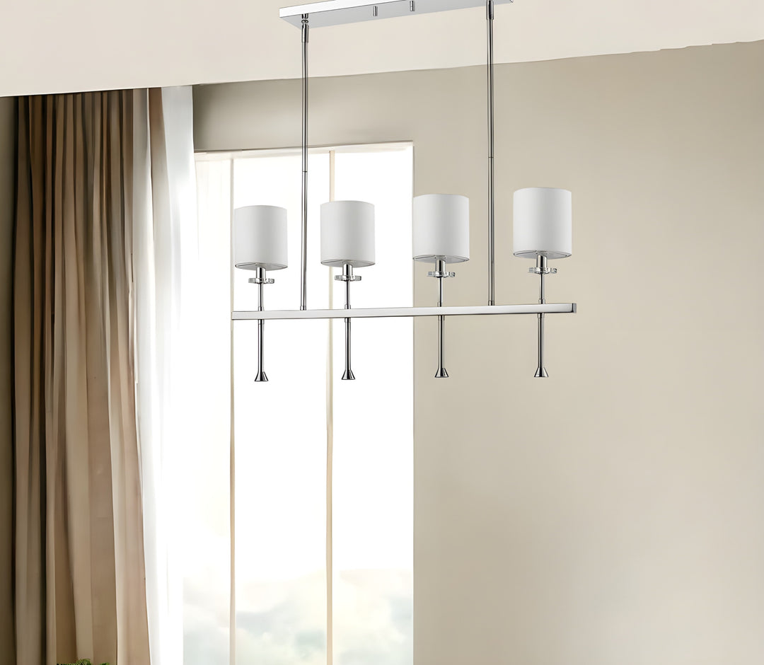 Kara 4-Light Polished Nickel Island Pendant With Fabric Shades And Crystal Bobeches