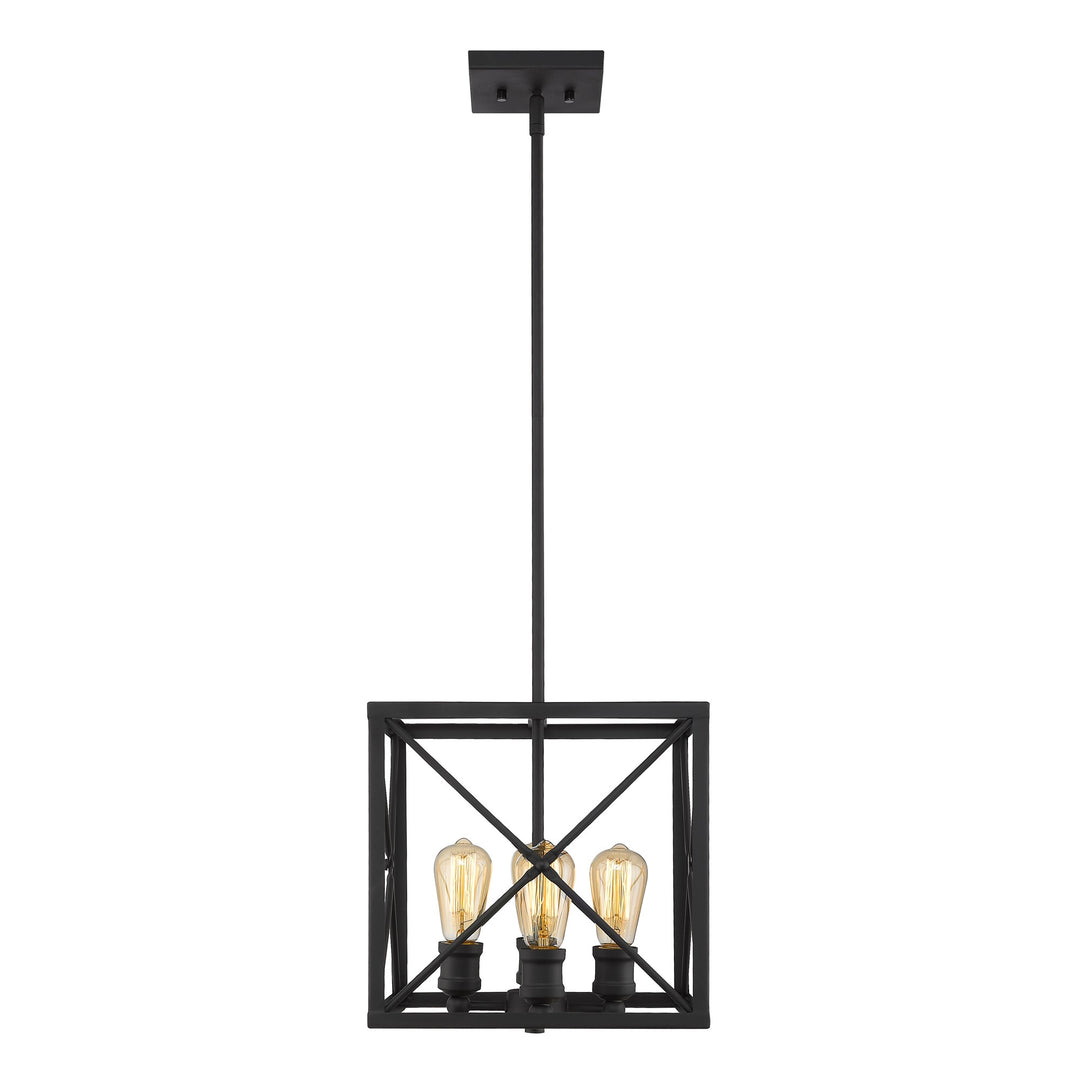 Brooklyn 4-Light Matte Black Pendant With Metal Framework Shade