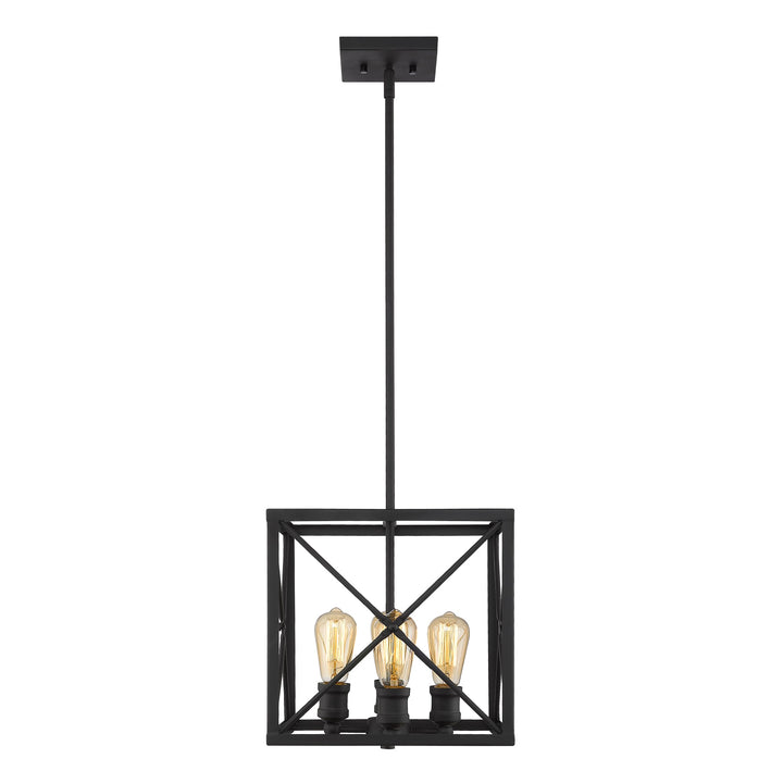 Brooklyn 4-Light Matte Black Pendant With Metal Framework Shade