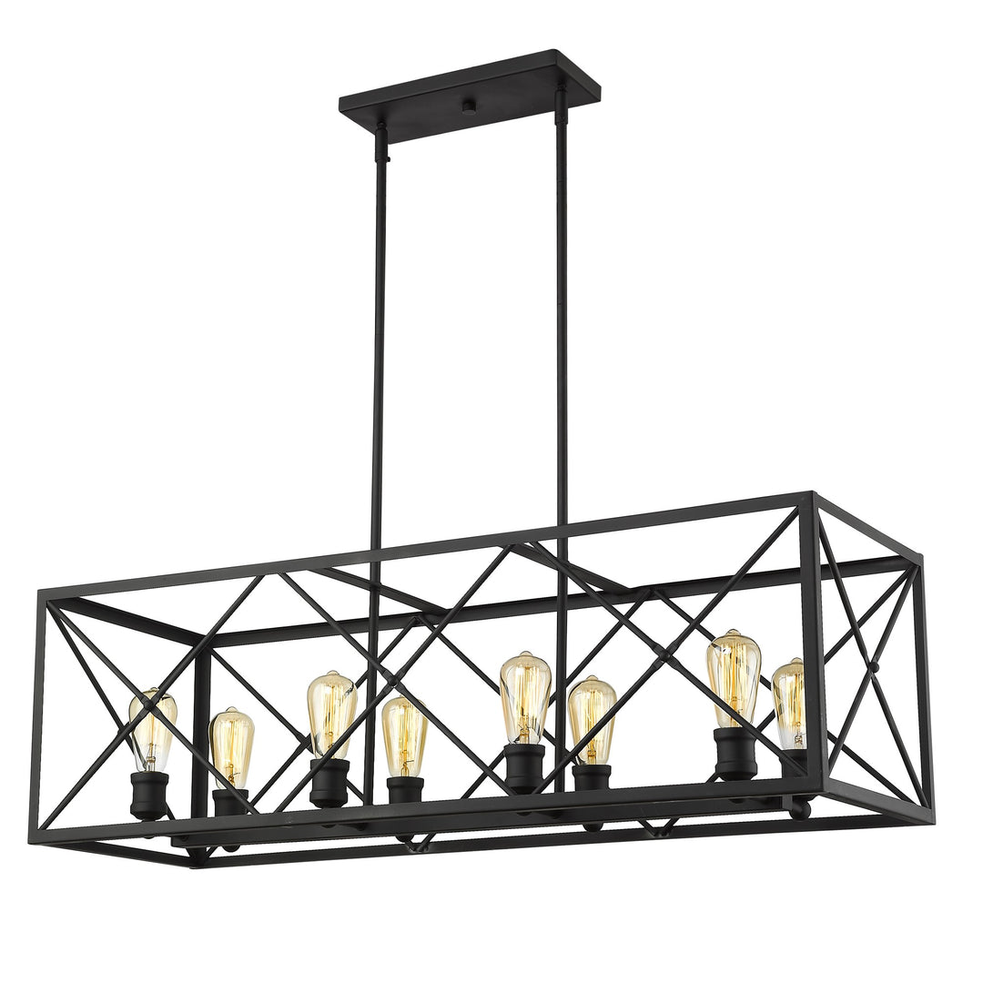 Brooklyn 8-Light Matte Black Island Pendant With Metal Framework Shade